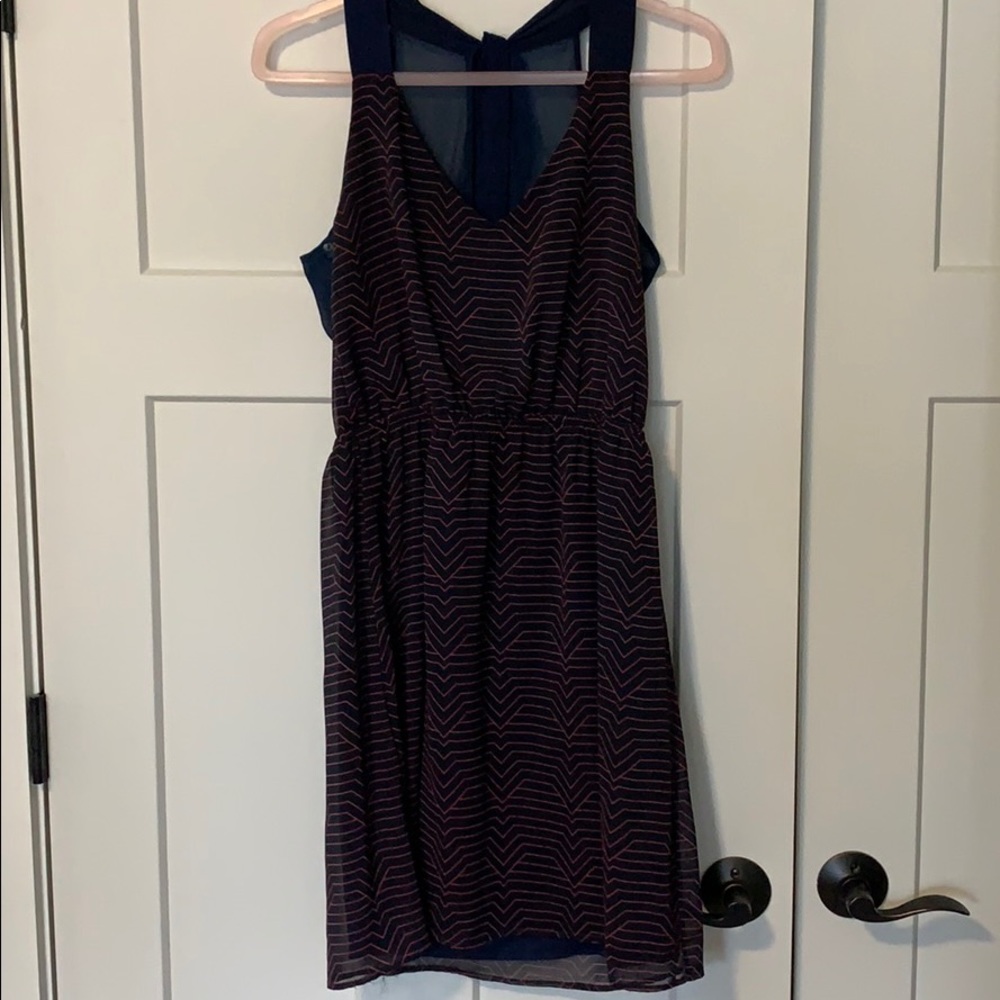 Navy/pink Sleeveless, sheer back dress - L